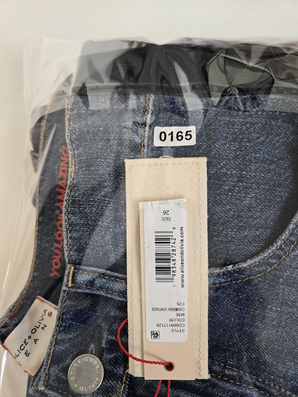 Alice + Olivia Two-Tone Wide Leg Snap-Trim Jeans in Denim Blue and Black Size 26 - Picture 13 of 13